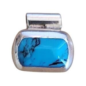 Vtg. Sterling 925 Mexico Turquoise Stone Pendant (No Chain) Southwestern Boho